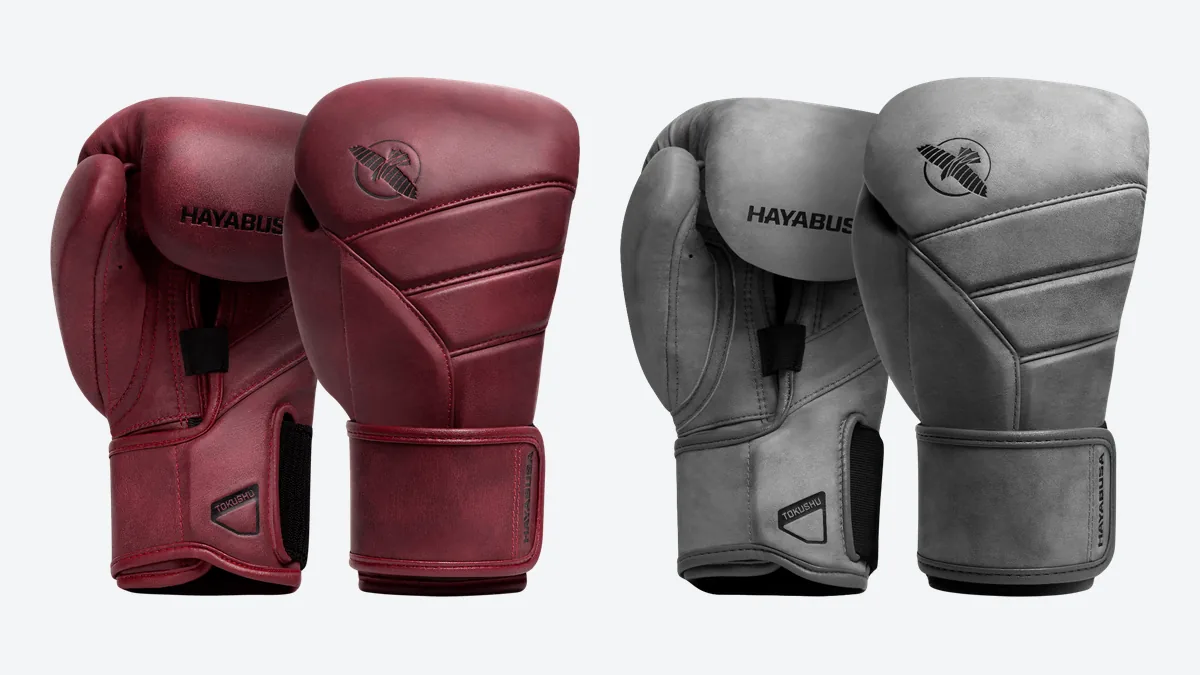 Hayabusa T3 LX boxing gloves in burgundy and gray