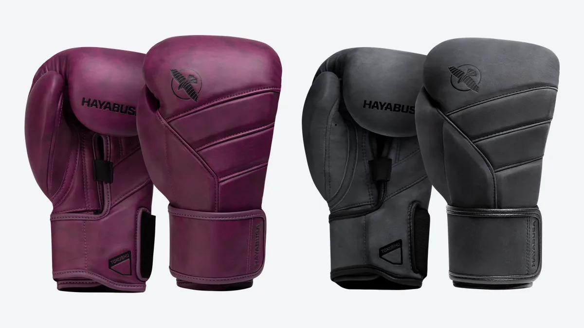 Hayabusa T3 LX boxing gloves in purple and black