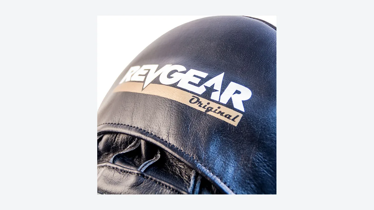Close-up of Revgear Mini Air Mitt Pro logo