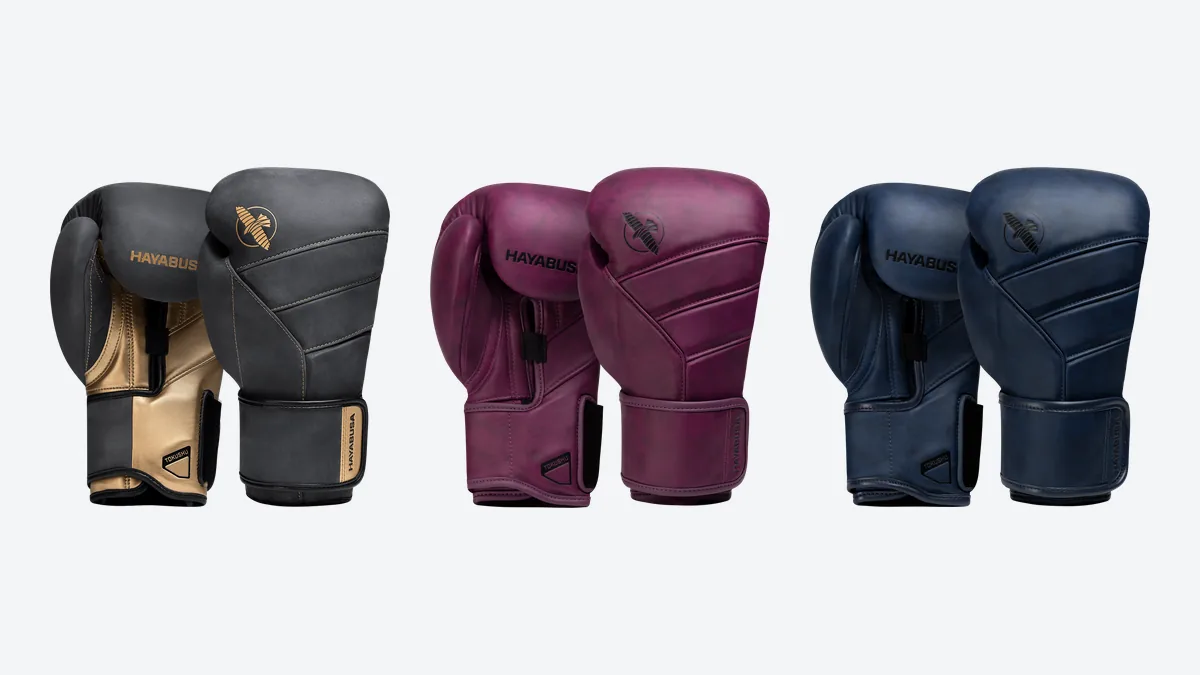 Three colorways of the Hayabusa T3 LX boxing gloves