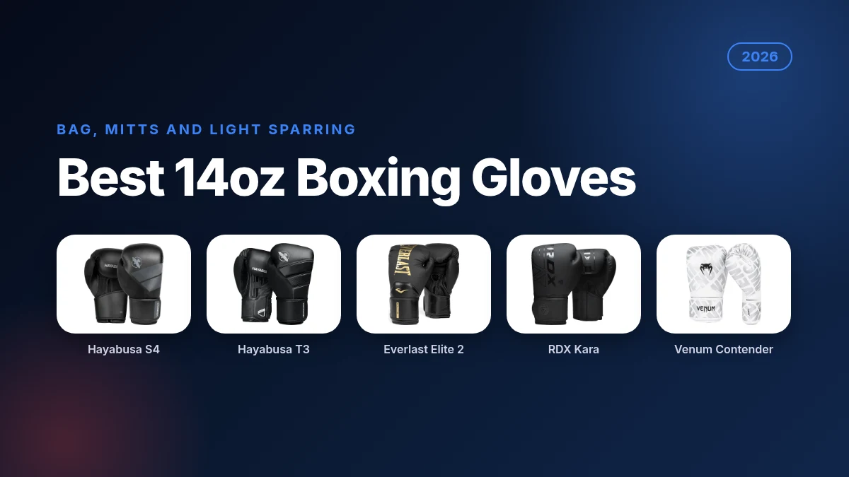 Best 14oz boxing gloves 2026 featuring Hayabusa S4, Hayabusa T3, Everlast Elite 2 and RDX Kara
