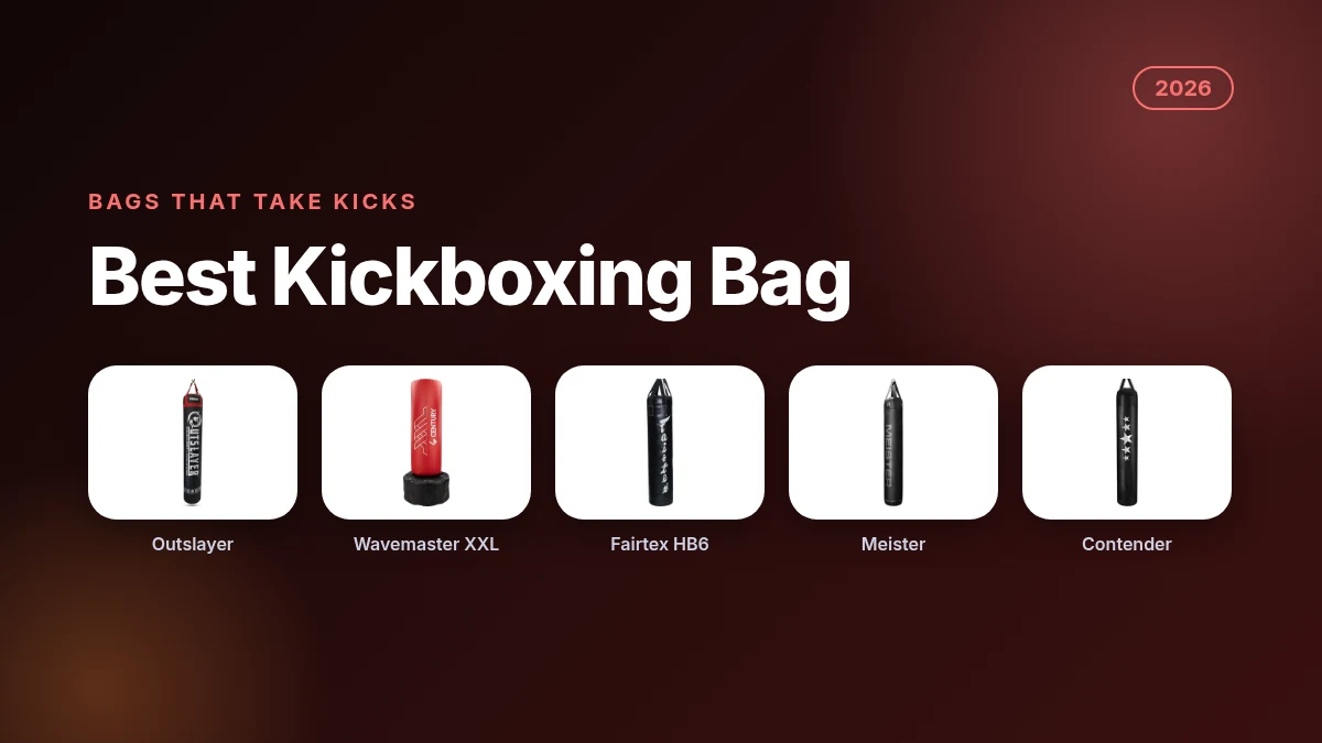 Best kickboxing bag 2026 featuring Outslayer, Century Wavemaster XXL, Fairtex, Meister and Contender bags
