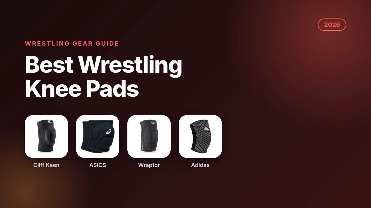 Best wrestling knee pads 2026 featured image showing Cliff Keen Impact, ASICS Gel, Cliff Keen Wraptor and Adidas aK103 knee pads