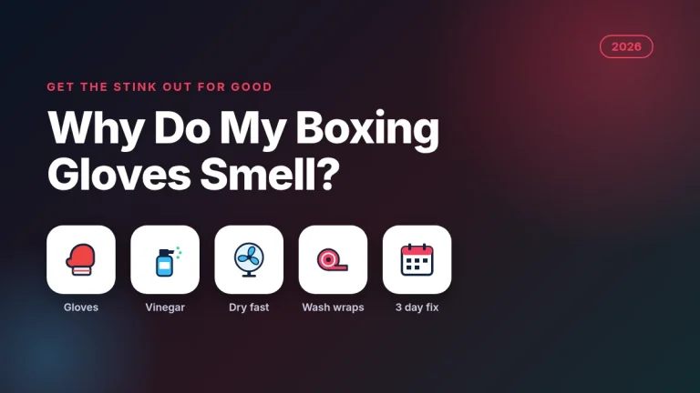 Why do boxing gloves smell 2026 guide with boxing glove, spray bottle, fan, hand wrap and calendar icons